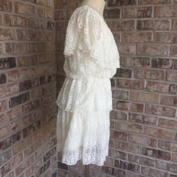 Forever Ruffle Layer Mini Lace Dress Ivory Size S - Picture 3 of 7